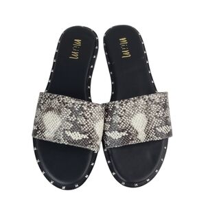 Mi.im taupe and white snake print faux leather slip-on slide flats studded sz 9